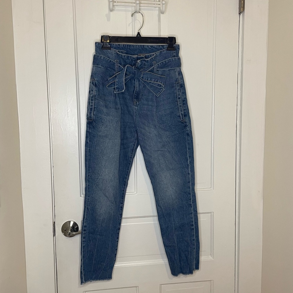 DL1961 Susie Paper-bag Tie Waist High Rise Tapered Raw Hem Jeans Aberdeen Wash
